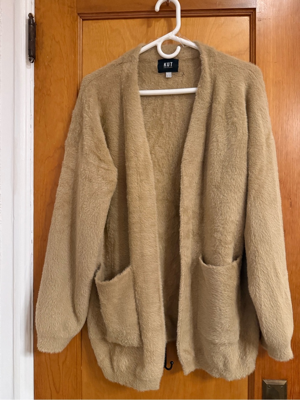 Kut from the Kloth Plush Open-Front Cardigan in Camel Brown